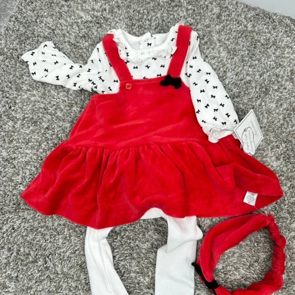Little Me Festive Roses 3M Red Dress Outfit Set 2PC + Headband NWT Christmas‎ - Picture 3 of 9
